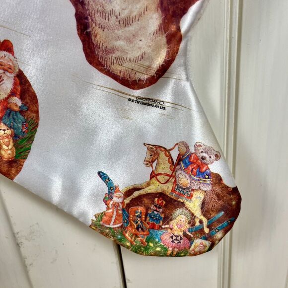 Vintage Satin Christmas Stocking Victorian Style Teddy Santa Horse Giordano 18” - Picture 12 of 13